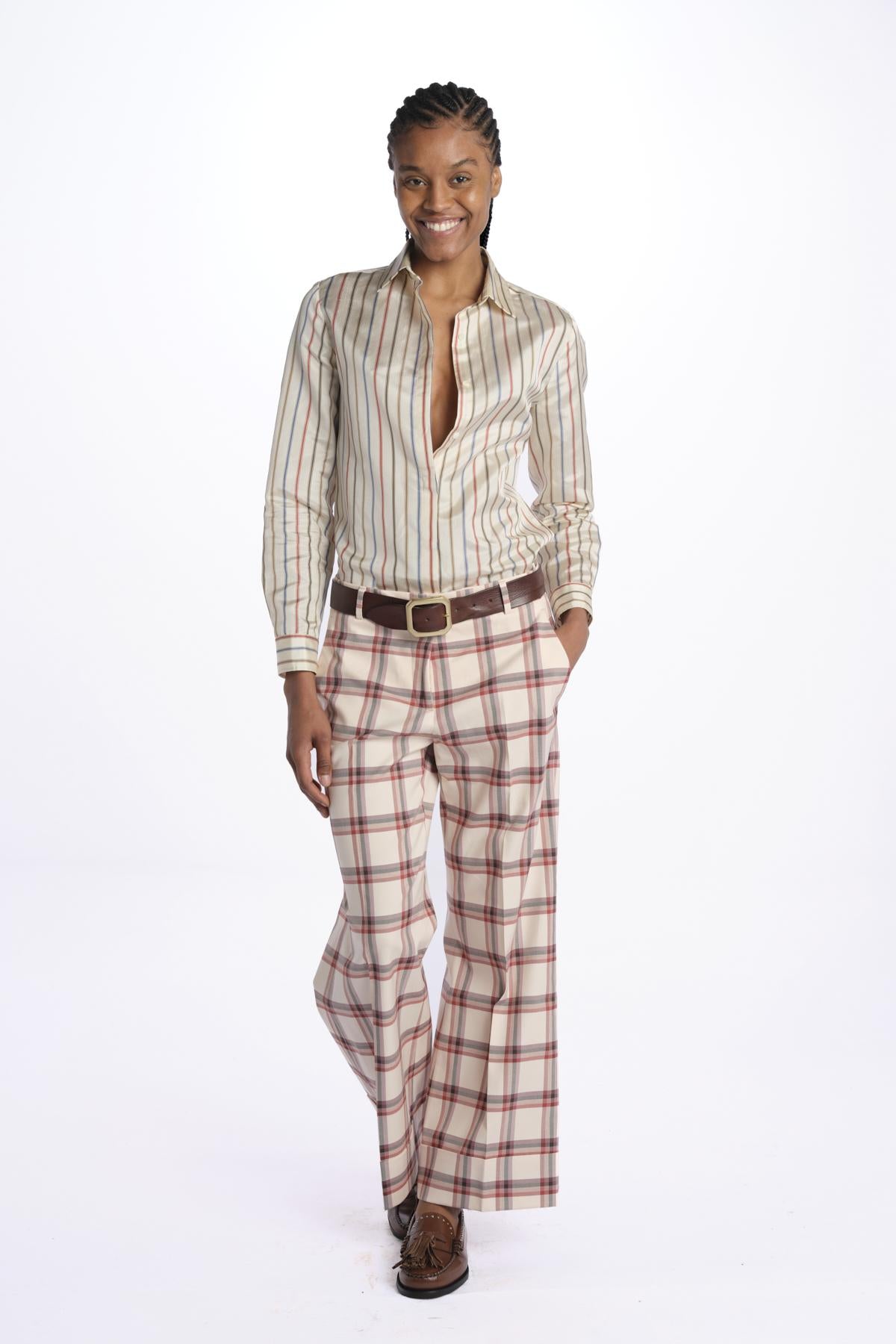 Pantalone MELODIA quadretti con risvolto MELODIA65210809 34 quelledue