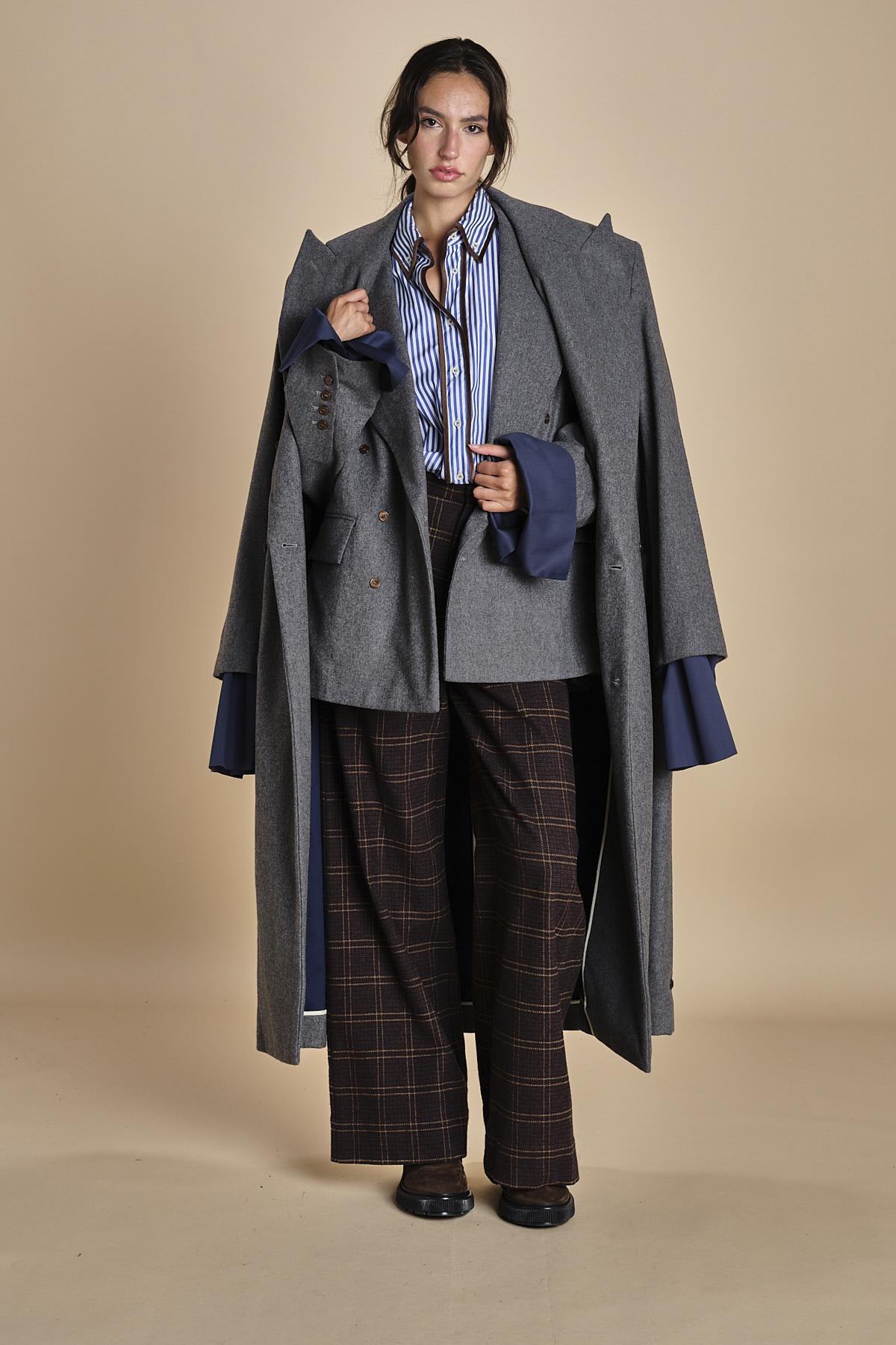 OLLY blazer doppiopetto in flanella over MJD503_A60003 1002 MEDIUM GREY FLANEL jejia