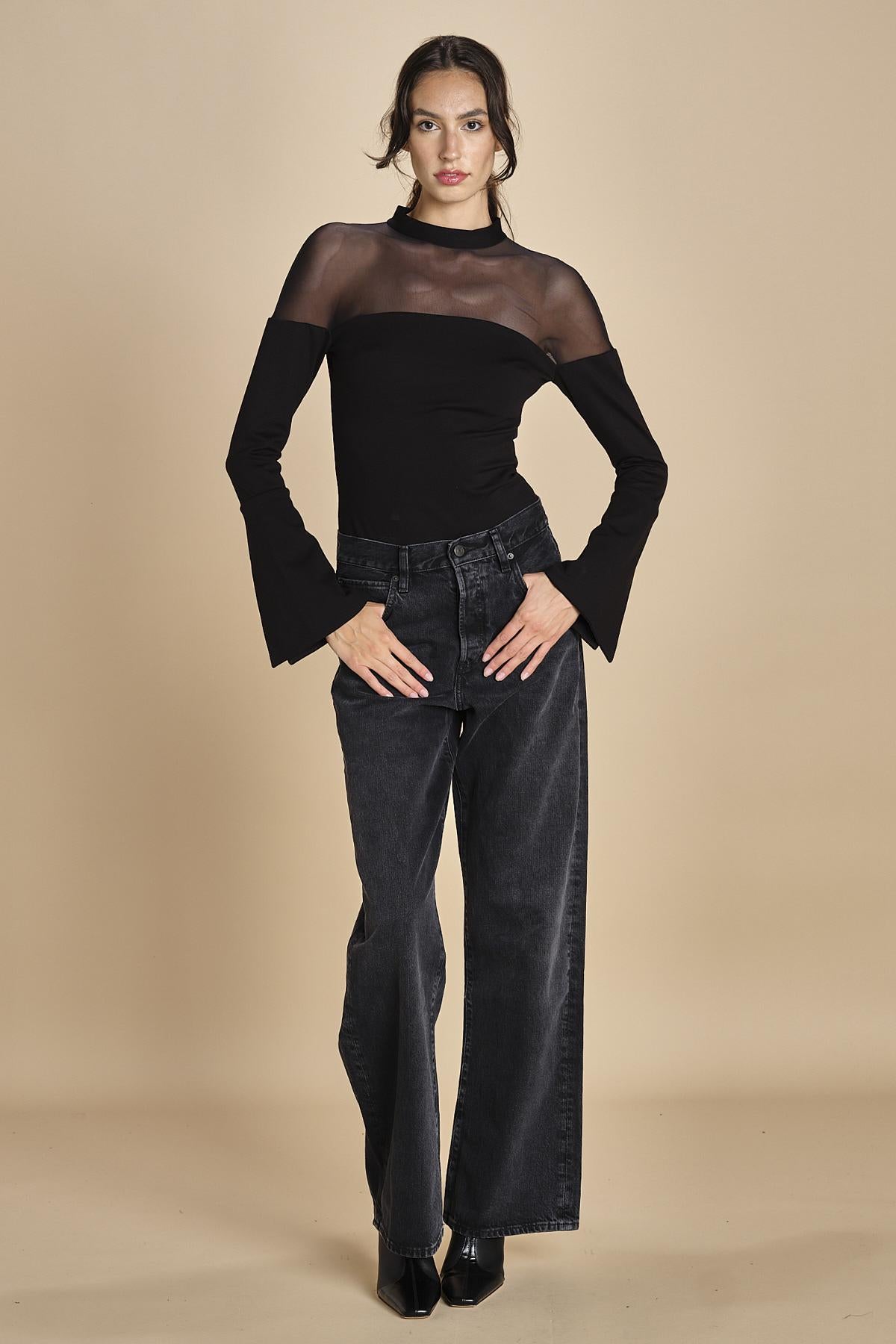 body manica lunga in jersey e tulle MY MUSE BLACK undress code