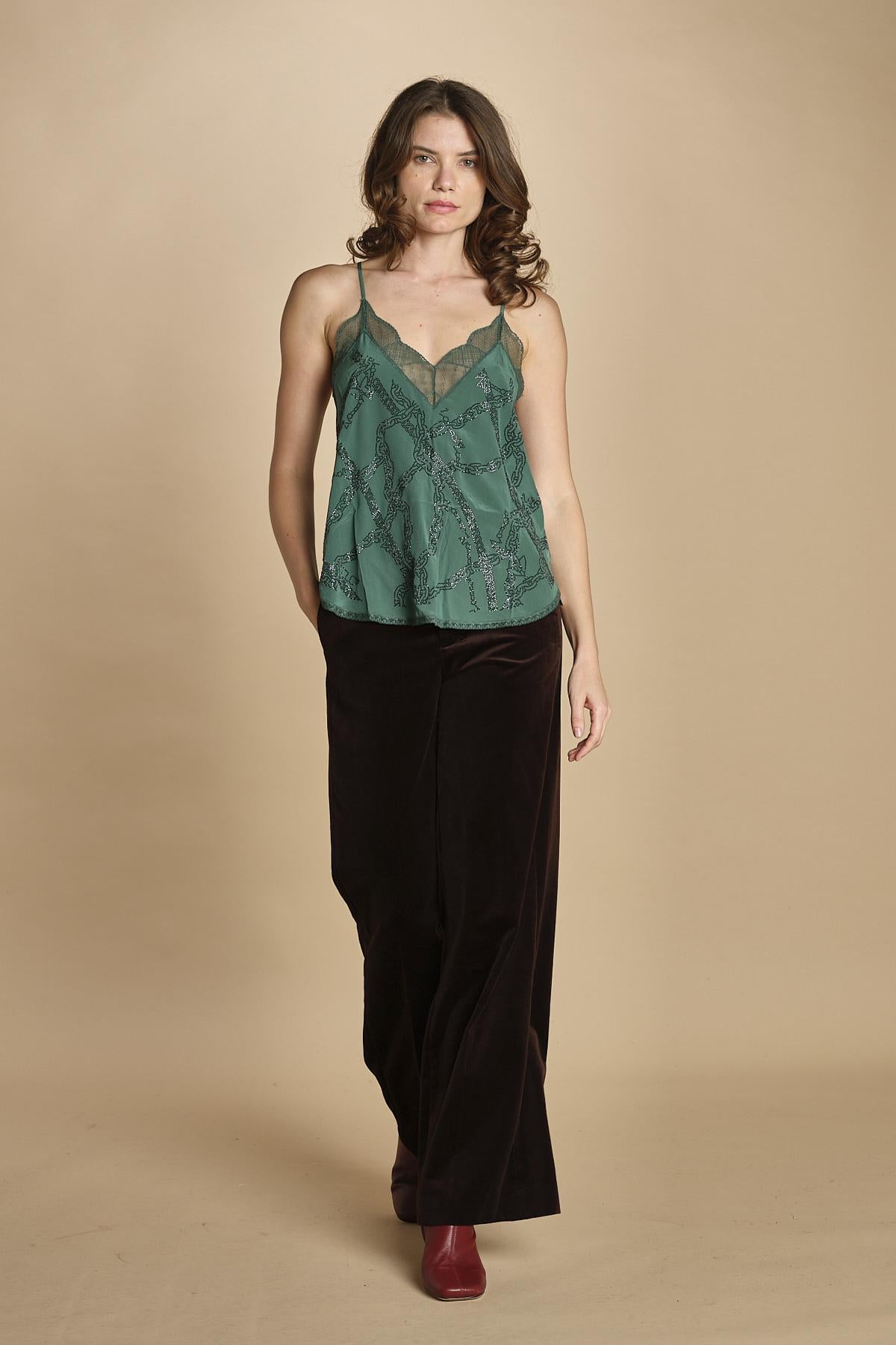 top con spalline sottili e strass. WWCR01310 EMERALD zadig & voltaire