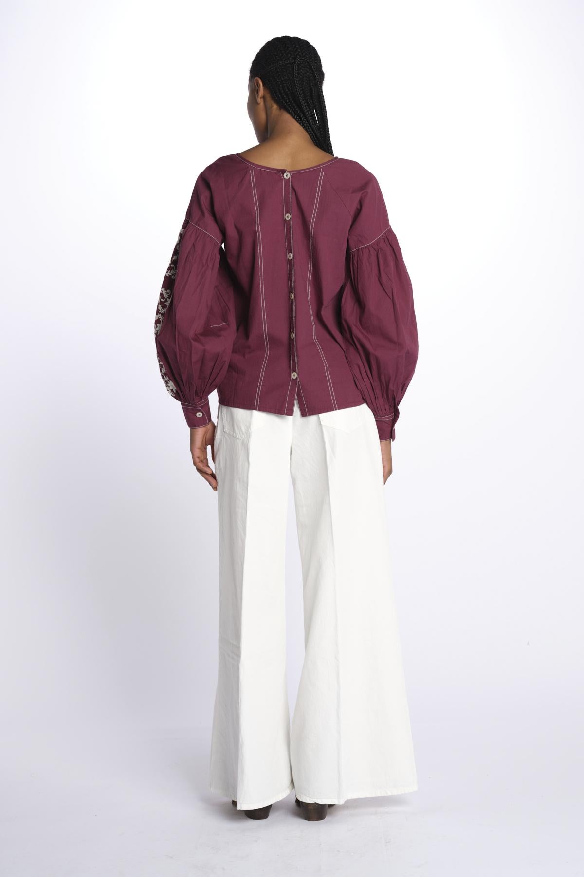 MARGUERITE camicia maniche sbuffo con ricami E25TU019 BORDEAUX stella forest