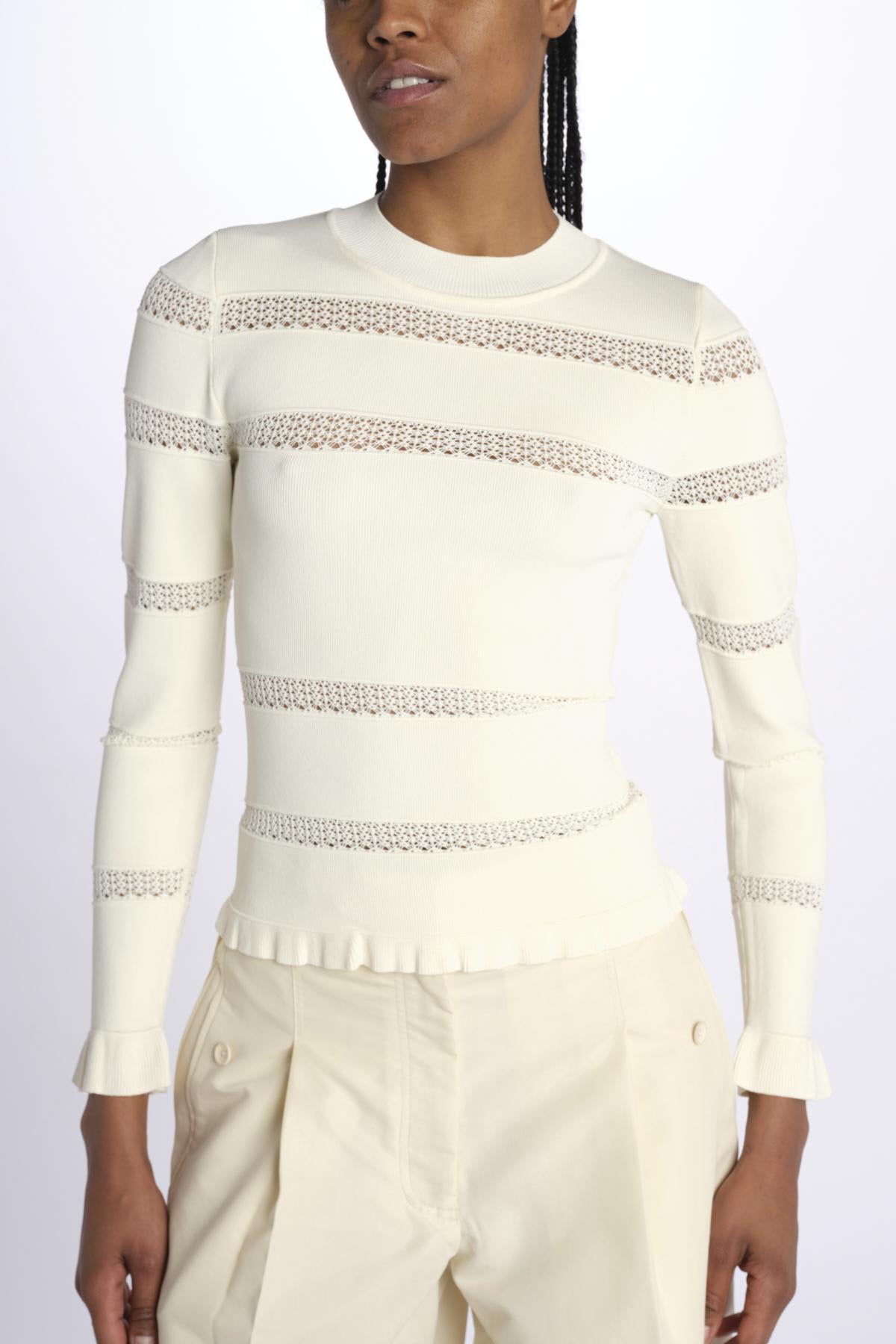 Maglia DEVON m/l inserto pizzo 020 CREAM sea ny