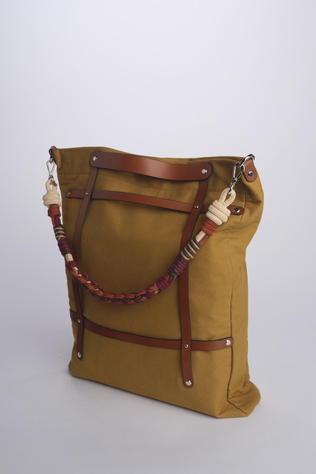 OPTIMISTE + ALICE Bag tracolla tela verticale + pelle OPCOMUS MUSTARD my bob