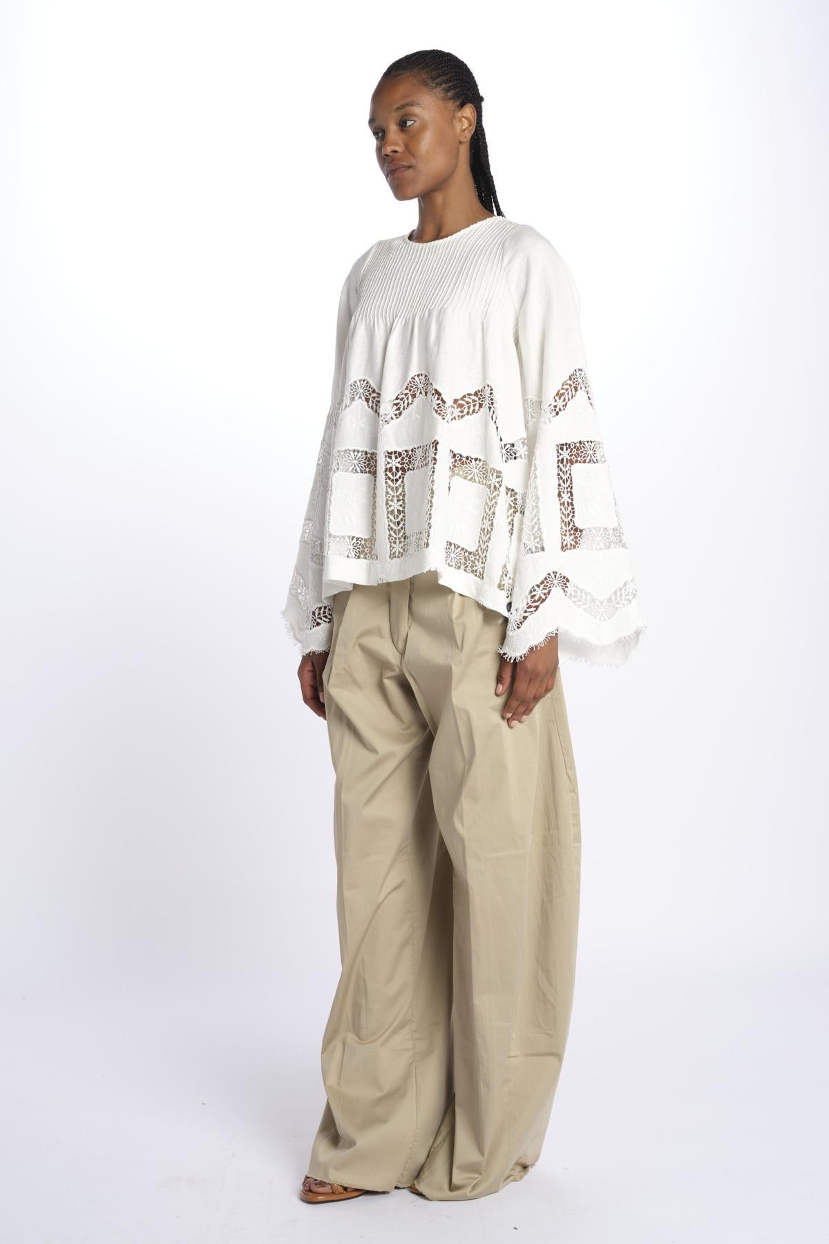 Camicia ALIYAH inserti pizzo e nervatura ALIYAH TOP OFFWHITE lug von siga
