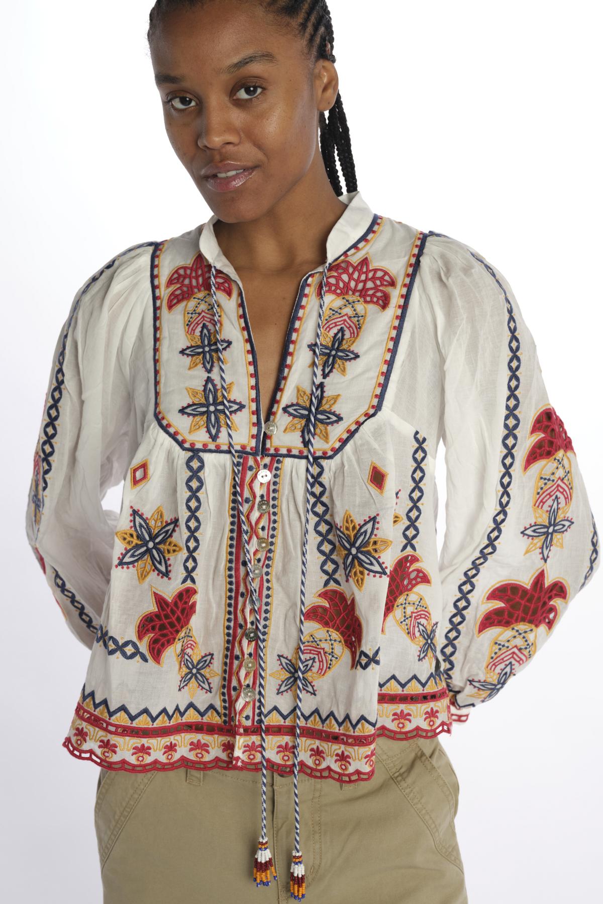 Camicia MARYS TILES m/l ricamo fiori 332385 OFFWHITE farm rio
