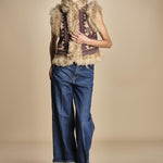 gilet  ricamato con montone SANDORA GILET CAMEL antik batik