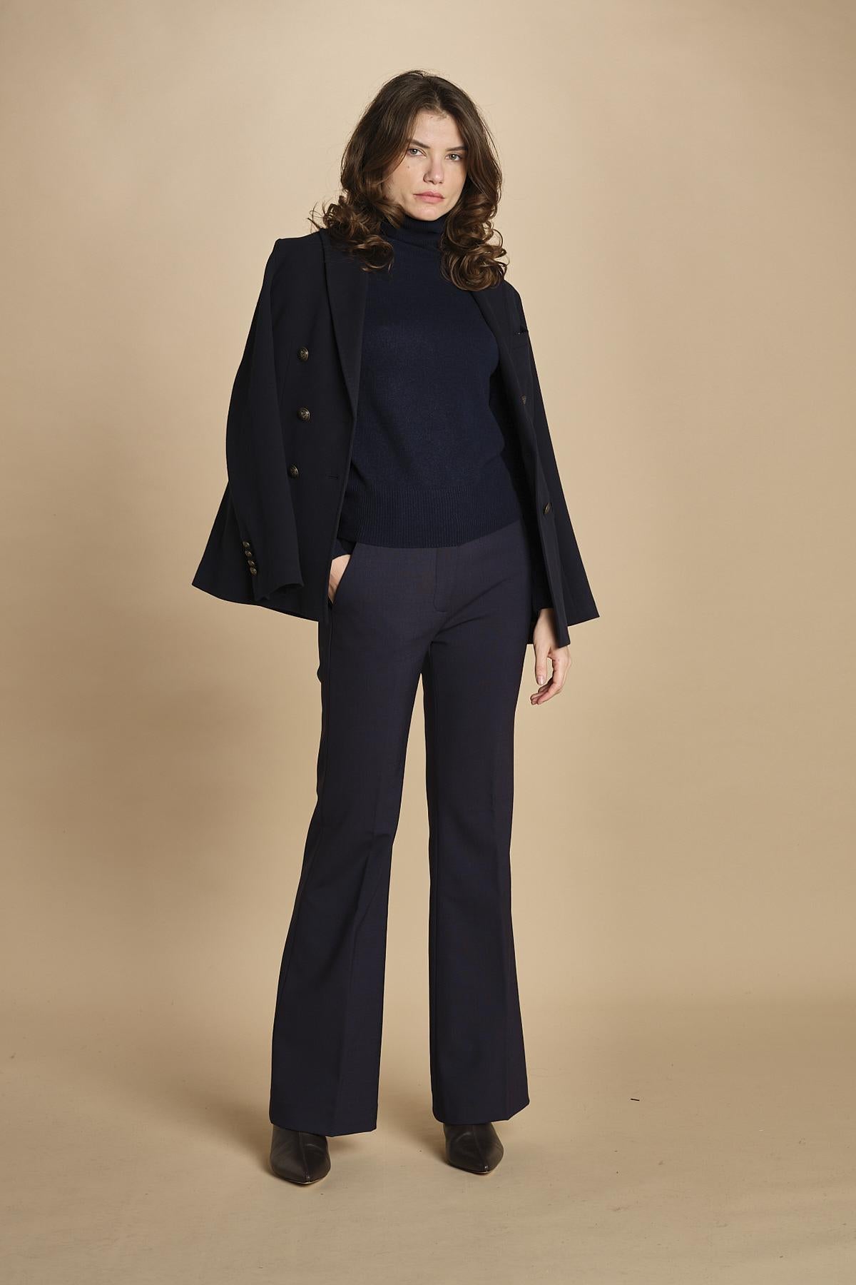 pantalone lungo a zampa. PAOLINA PL142 NAVY nine in the morning