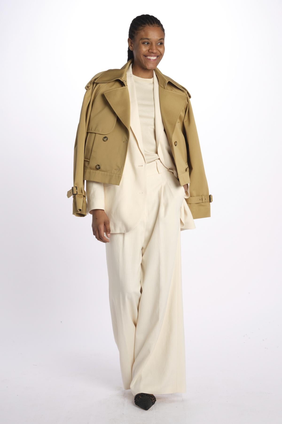 Pantalone con pinces misto lino IO115176 WH014 ivy oak
