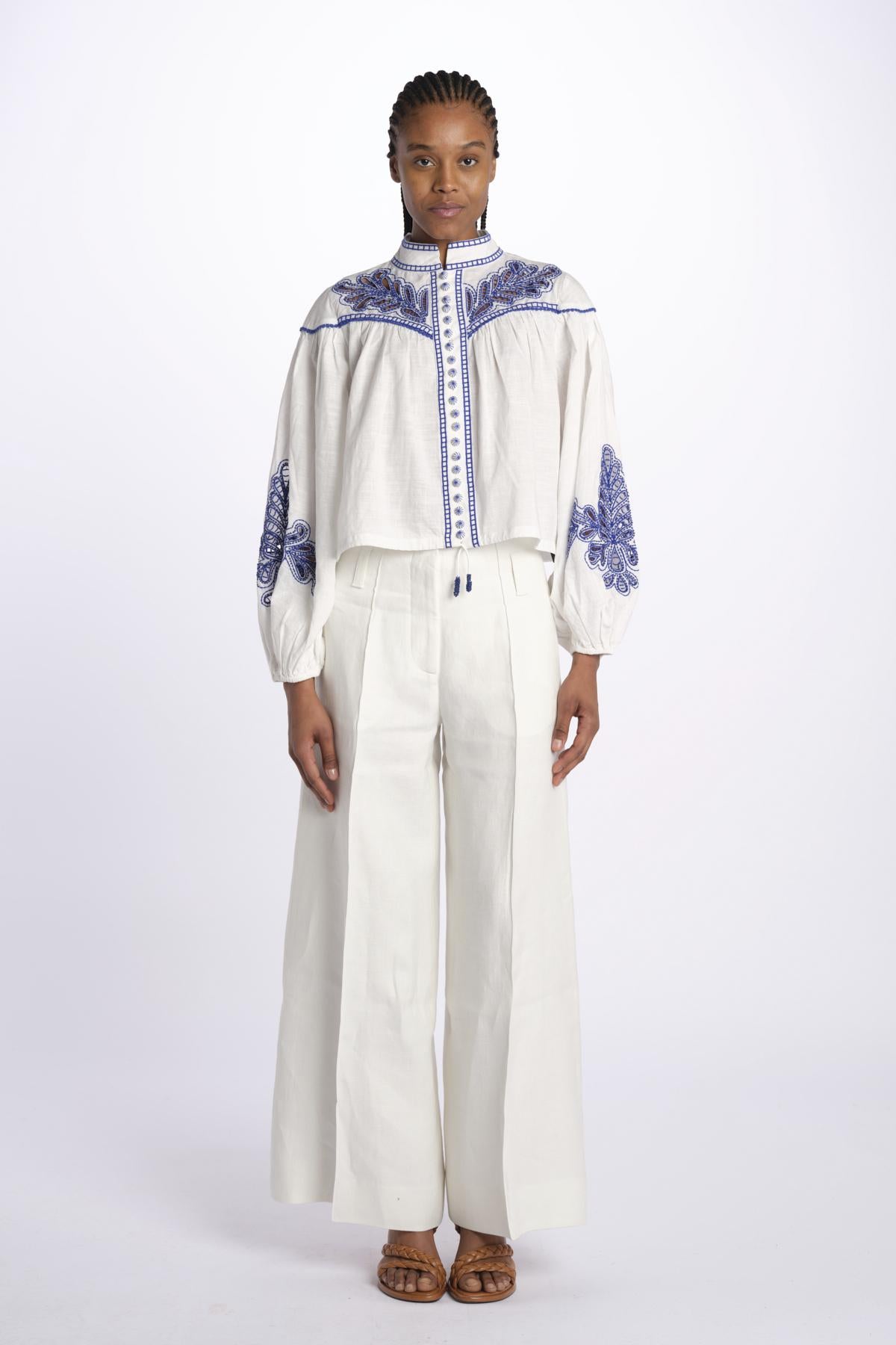 Camicia ZILLENO m/l ricamo foglie ZILLENO WHITE scarlett poppies