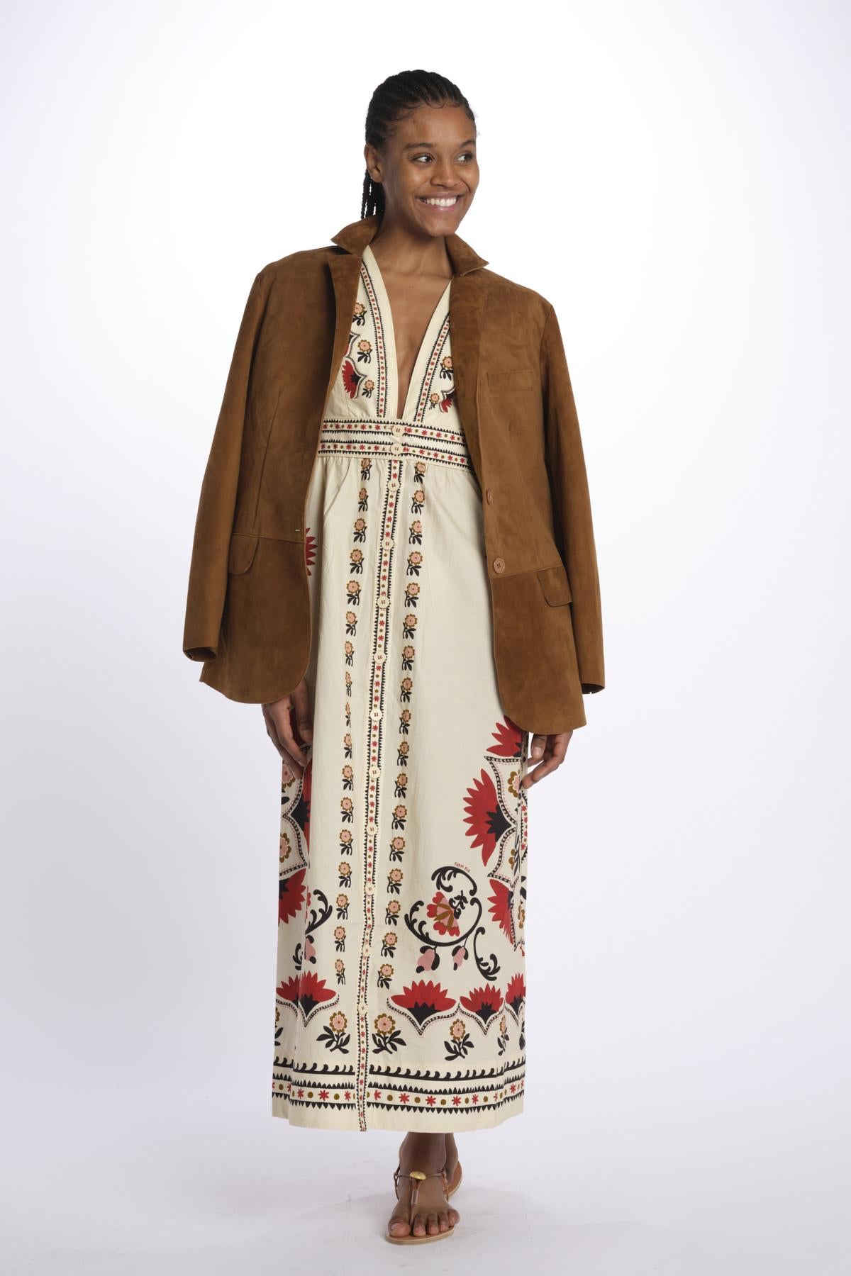 Abito lungo CASHEW MANDALA stampa fiori 328978 CREAM farm rio