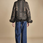 giacca ricamata con montone SANDORA JACKET KAKI antik batik
