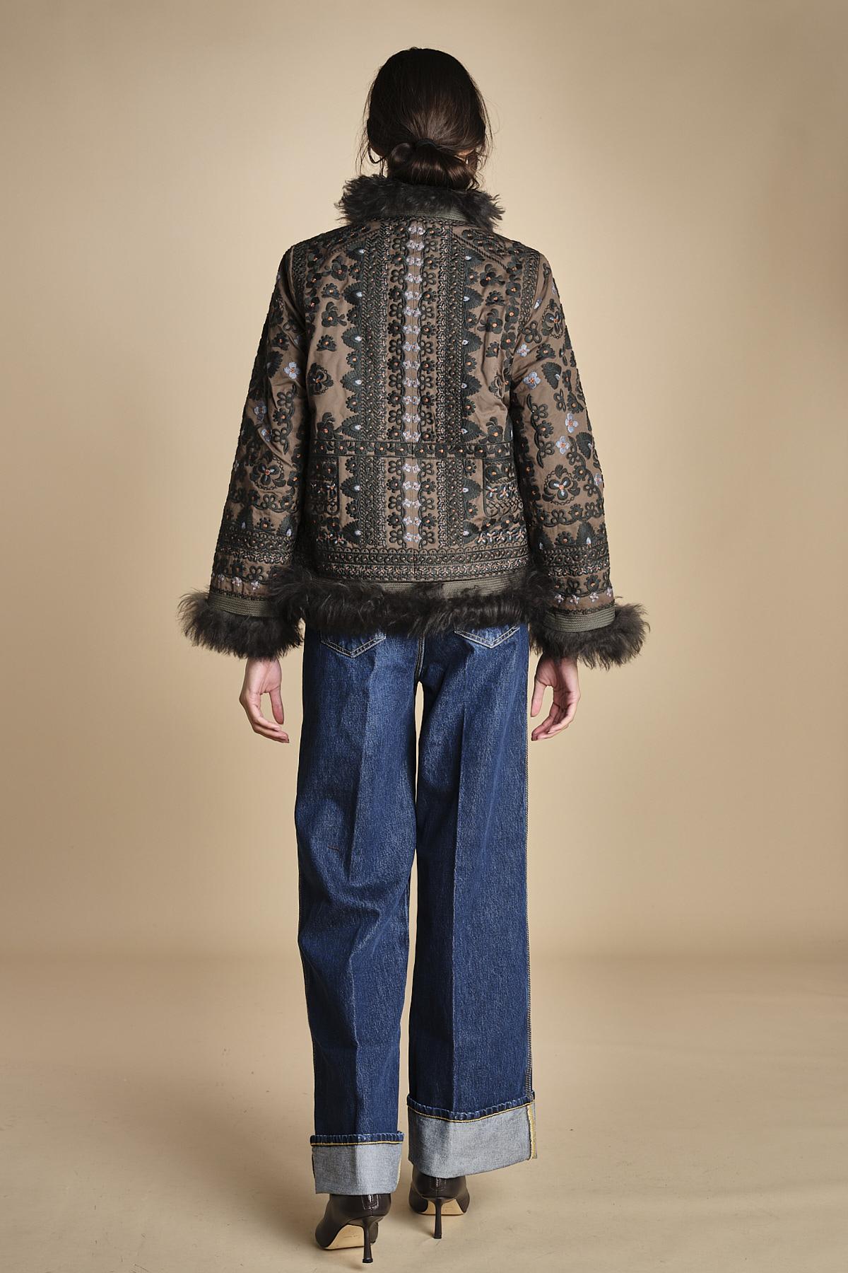 giacca ricamata con montone SANDORA JACKET KAKI antik batik