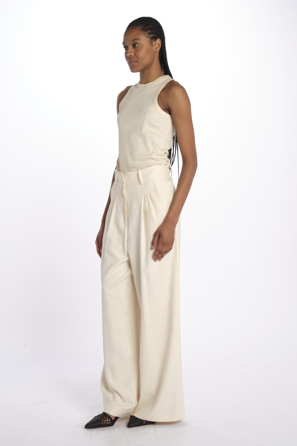 Pantalone con pinces misto lino IO115176 WH014 ivy oak
