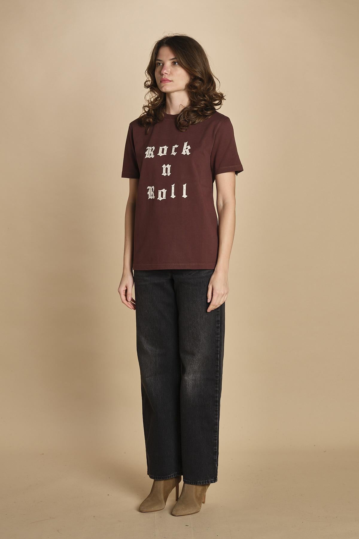 t-shirt con scritta e strass. JWTS02868 BURGUNDY 540 zadig & voltaire