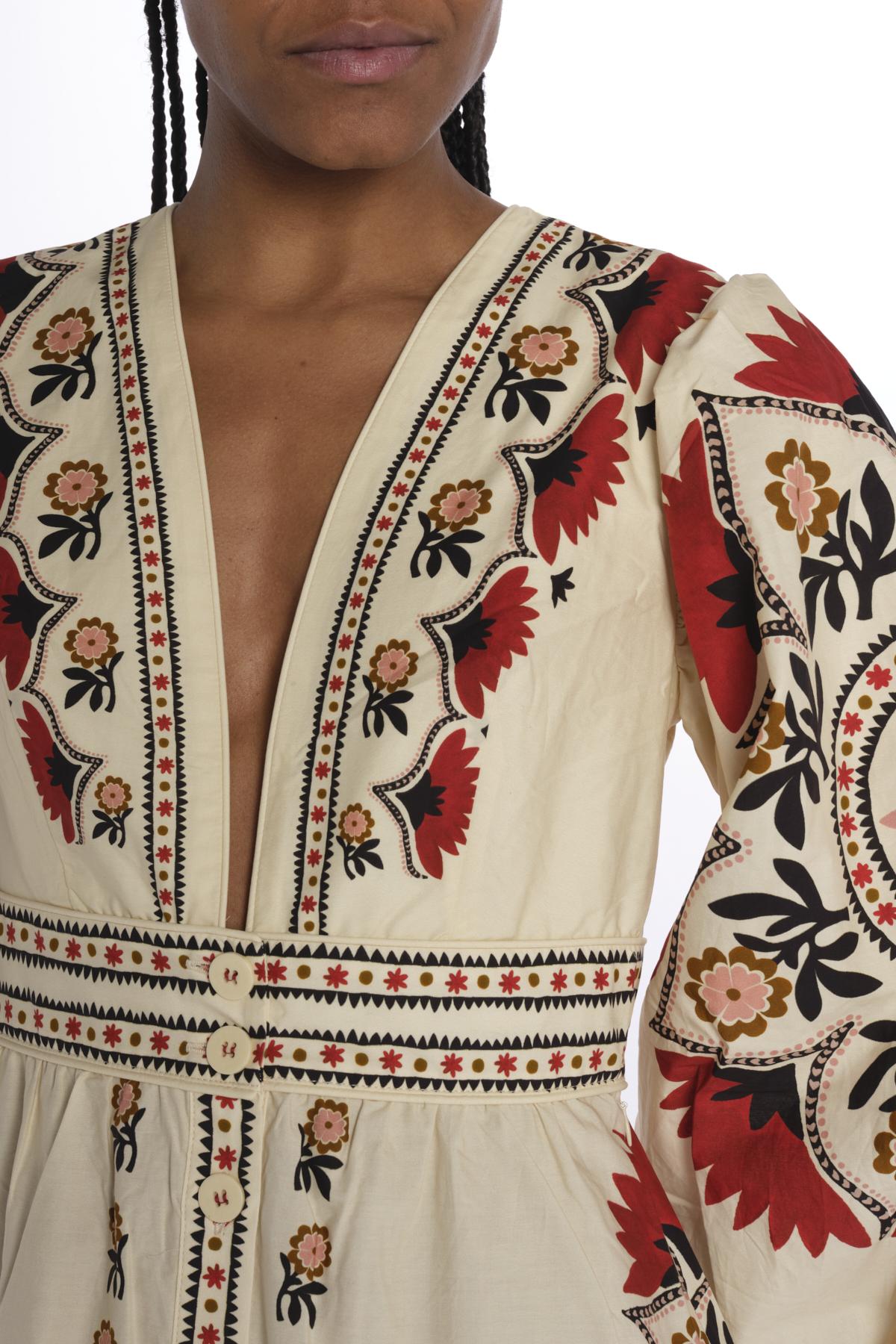 Abito lungo CASHEW MANDALA stampa fiori 328978 CREAM farm rio