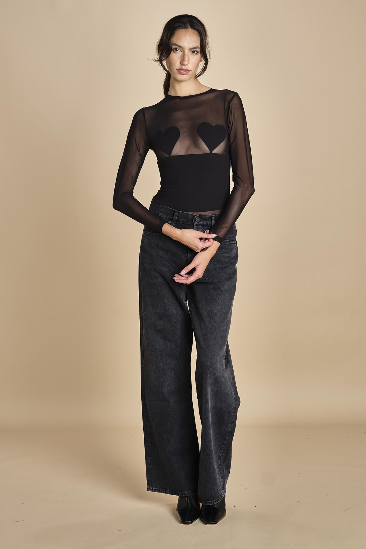 body manica lunga con cuori BED OF ROSES BLACK undress code