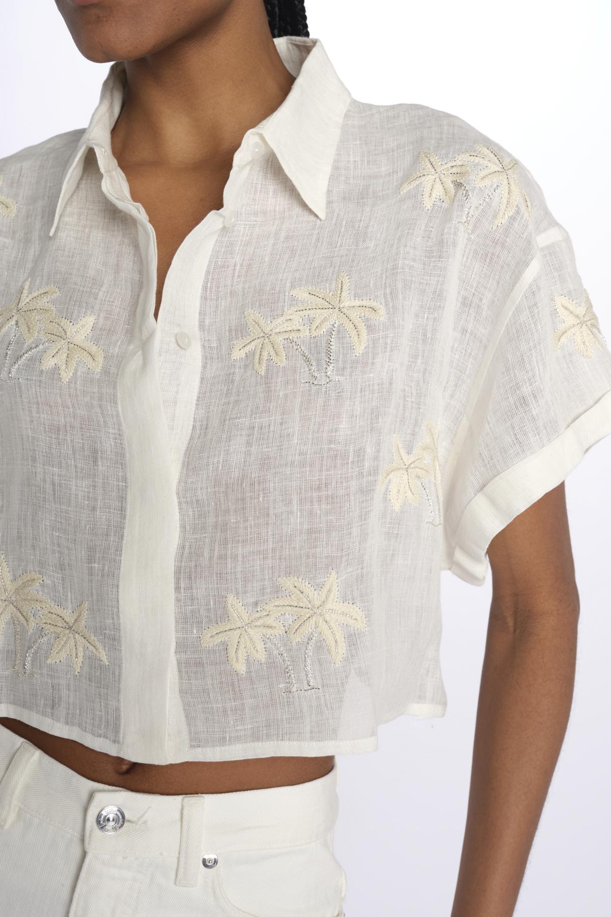 BONDI PALM camicia crop cpn palme in paillettes by milaura. BE24673 NATURAL benaras soleil