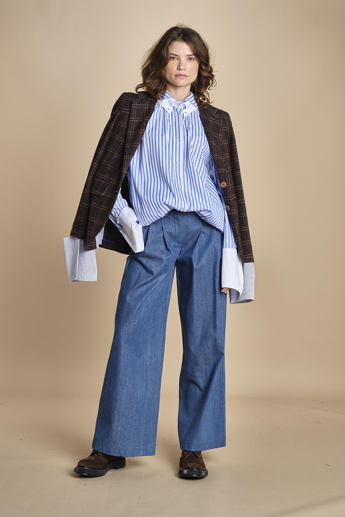 camicia a righe con doppio colletto CRAZY SHIRT MJD142B4H8016 J0233 LIGHT BLUE jejia