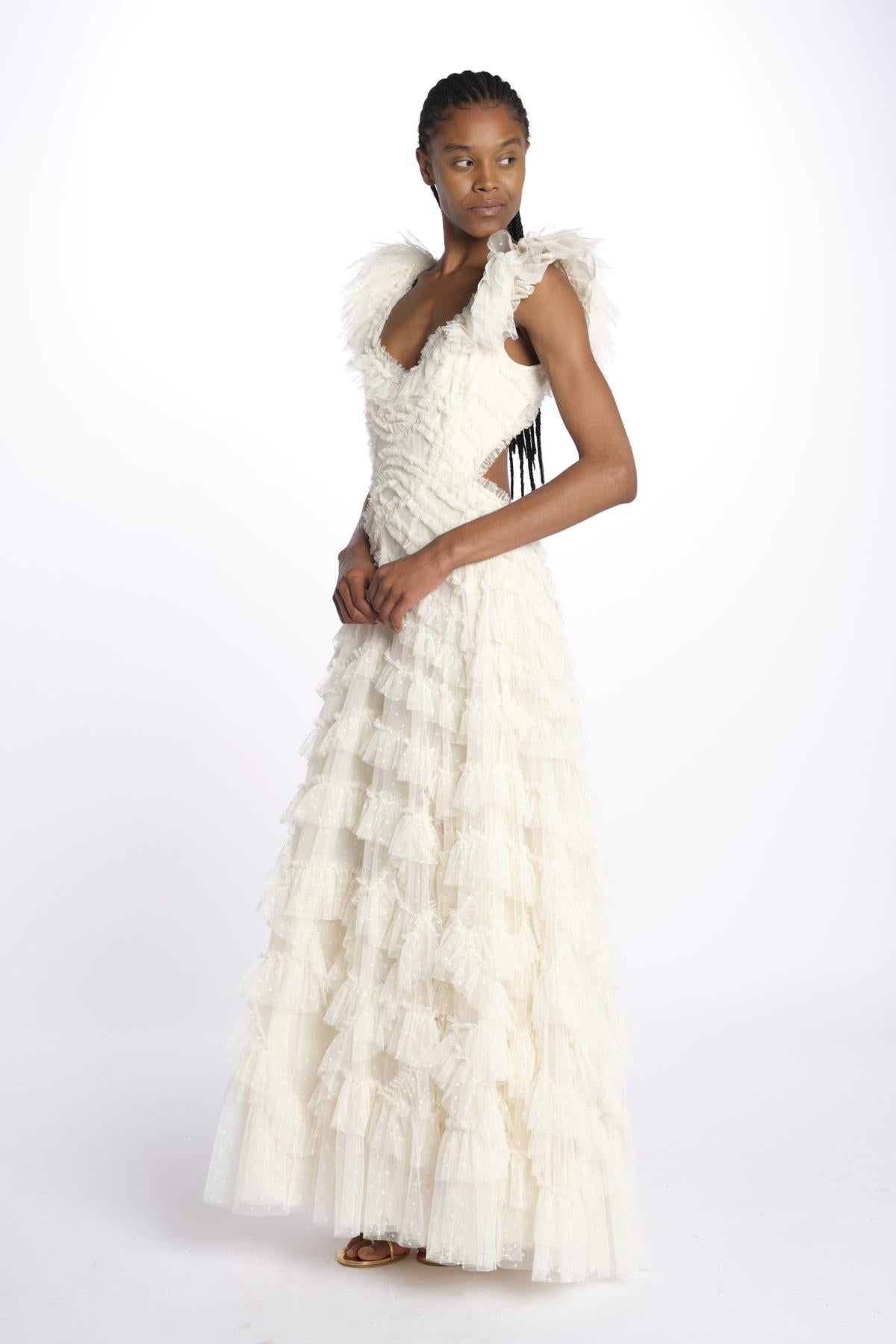LOLA BACKLESS abito lungo in tulle LOLA BACKLESS GOWN AVORIO needle & tread