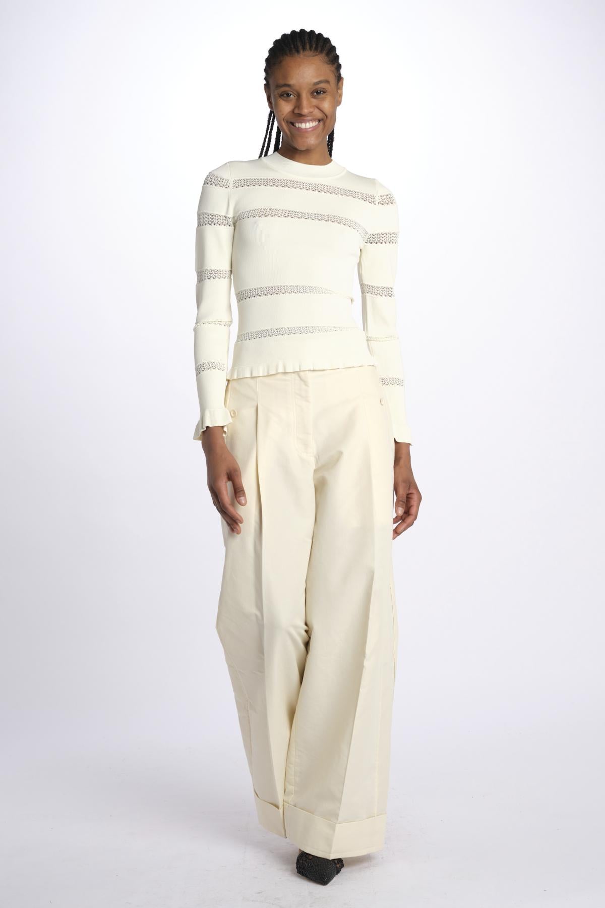 Maglia DEVON m/l inserto pizzo 020 CREAM sea ny