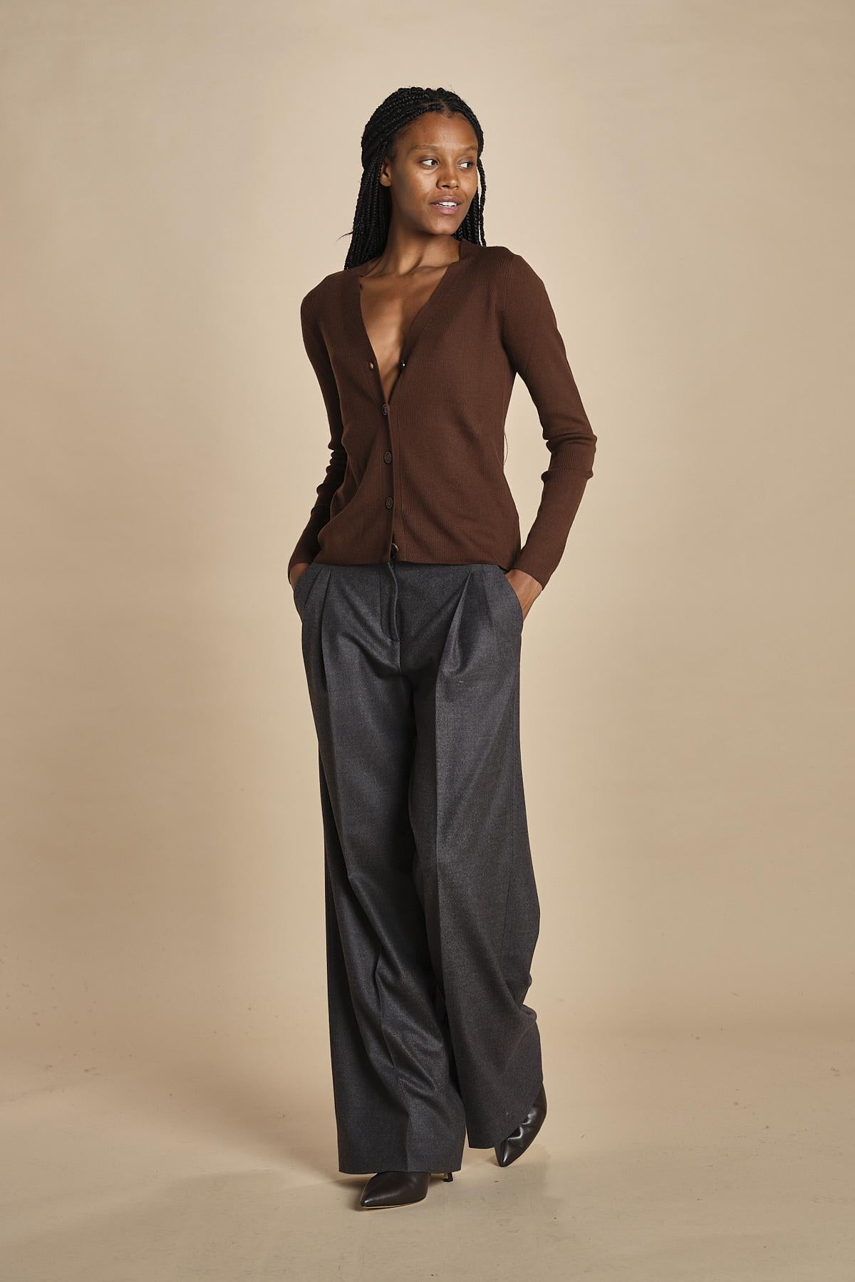 MIL LAU2 cardigan a costine fin.16 MIL LAU2 E22220 CIOCCOLATO milaura