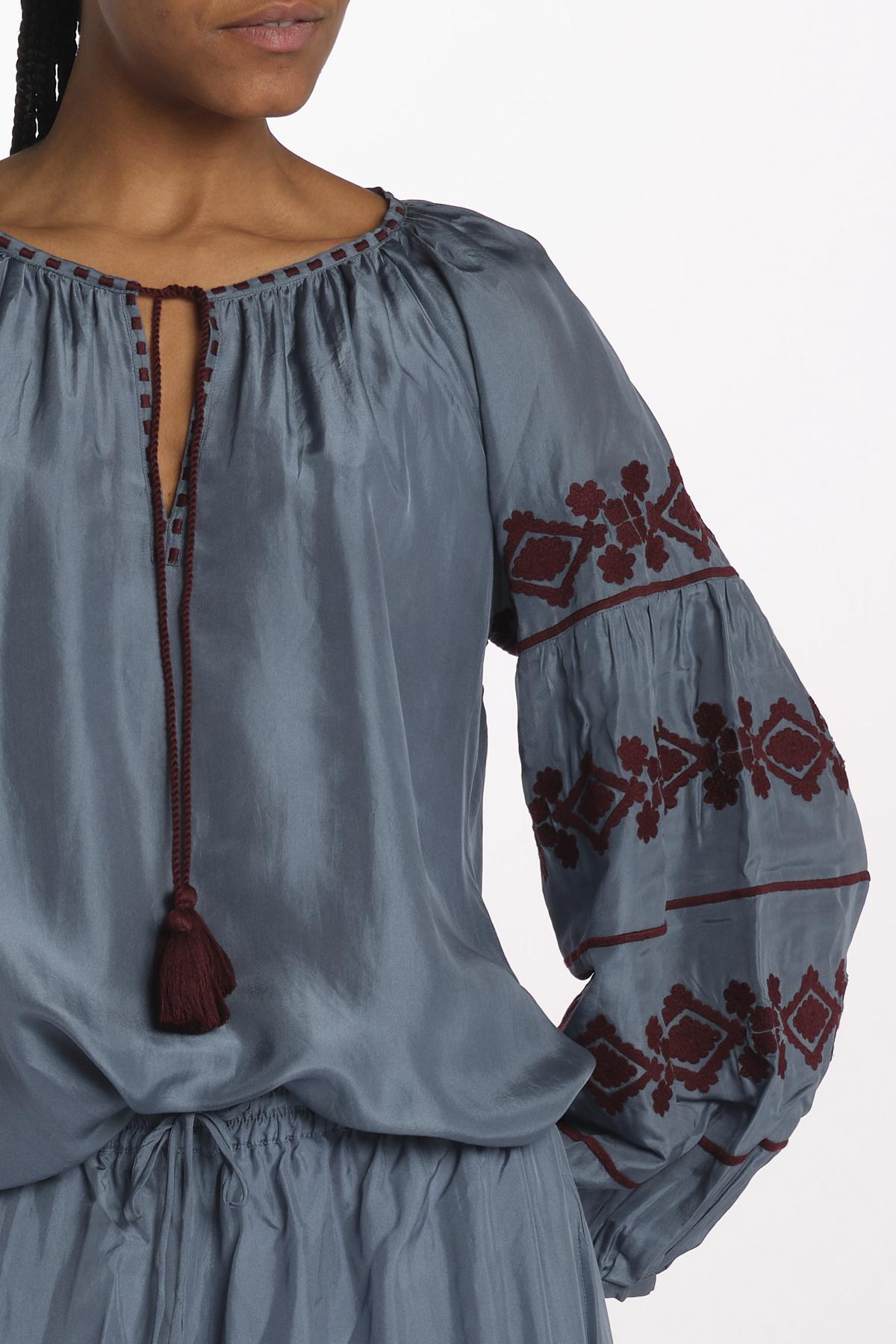 BYBLOS camicia in seta con manica ricamata by milaura. BE22486 GREY BLU benaras soleil