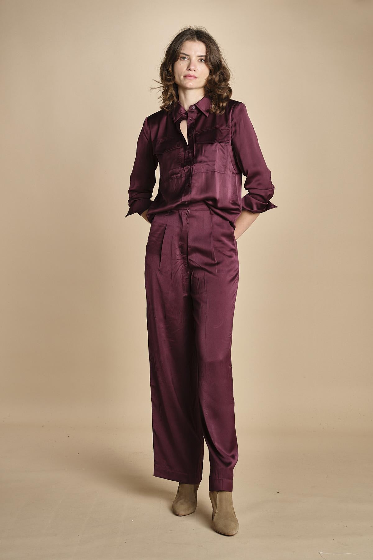 pantaloni in raso con pinces CHARLY PRUNE ba&sh