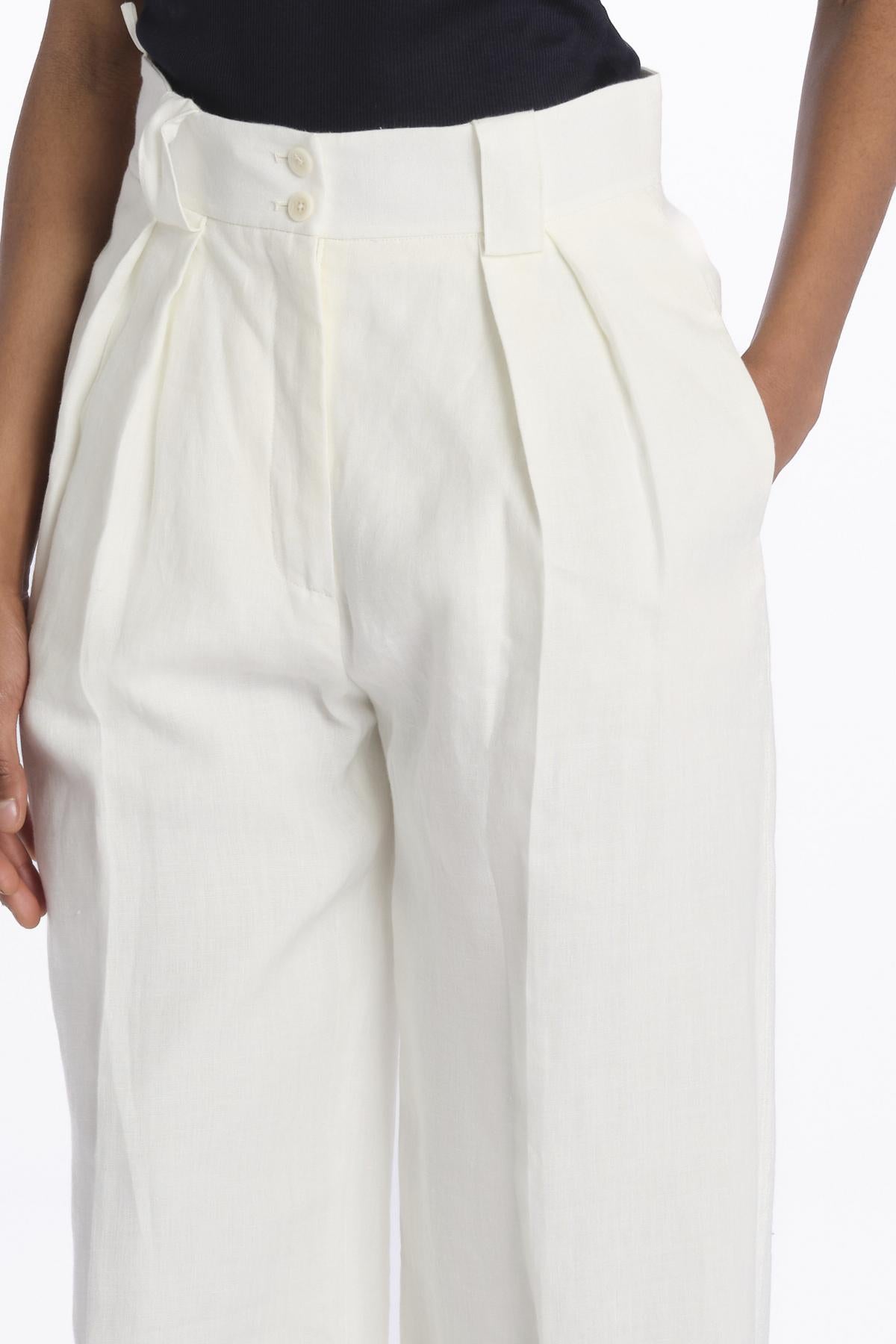 Pantalone MARLENE lino con pences 14P008LI026 WHITE ines de la fressange