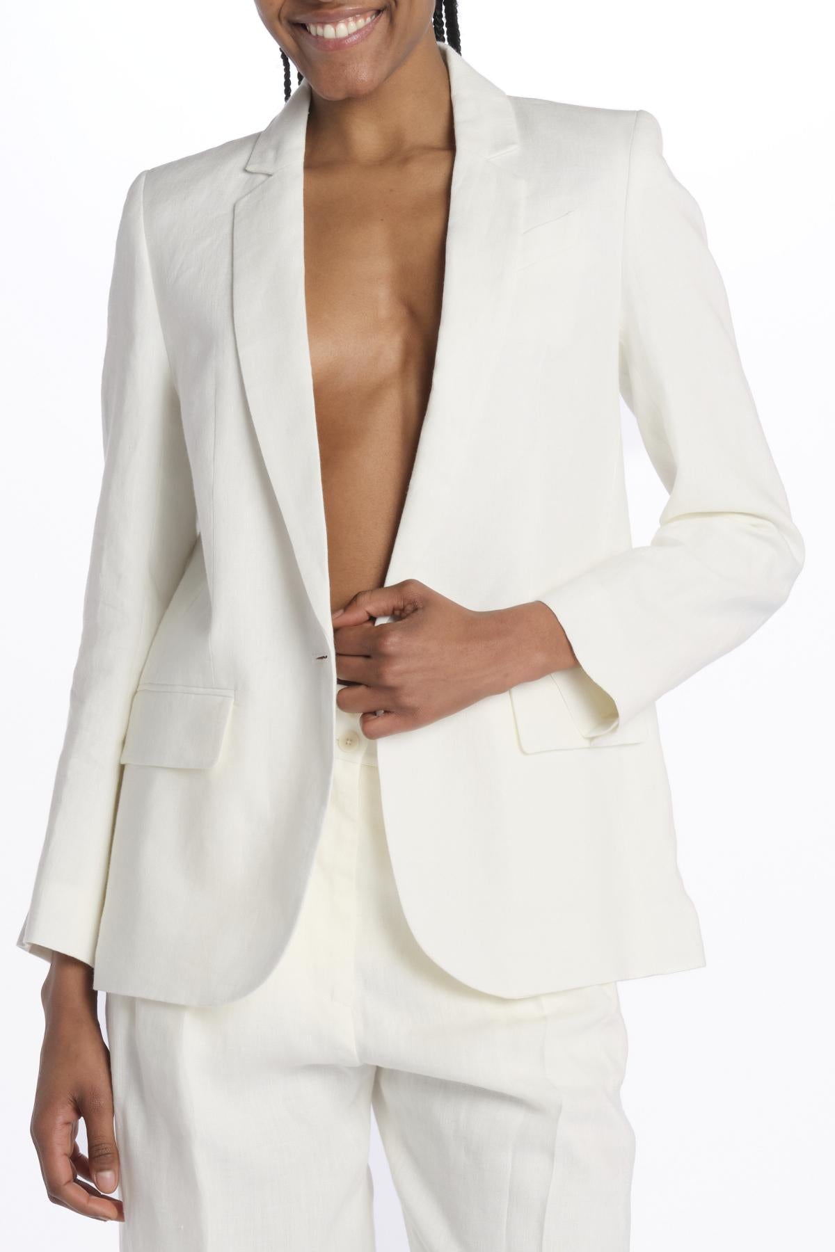 Blazer BRUNA lino 1 bottone 14V005LI026 WHITE ines de la fressange