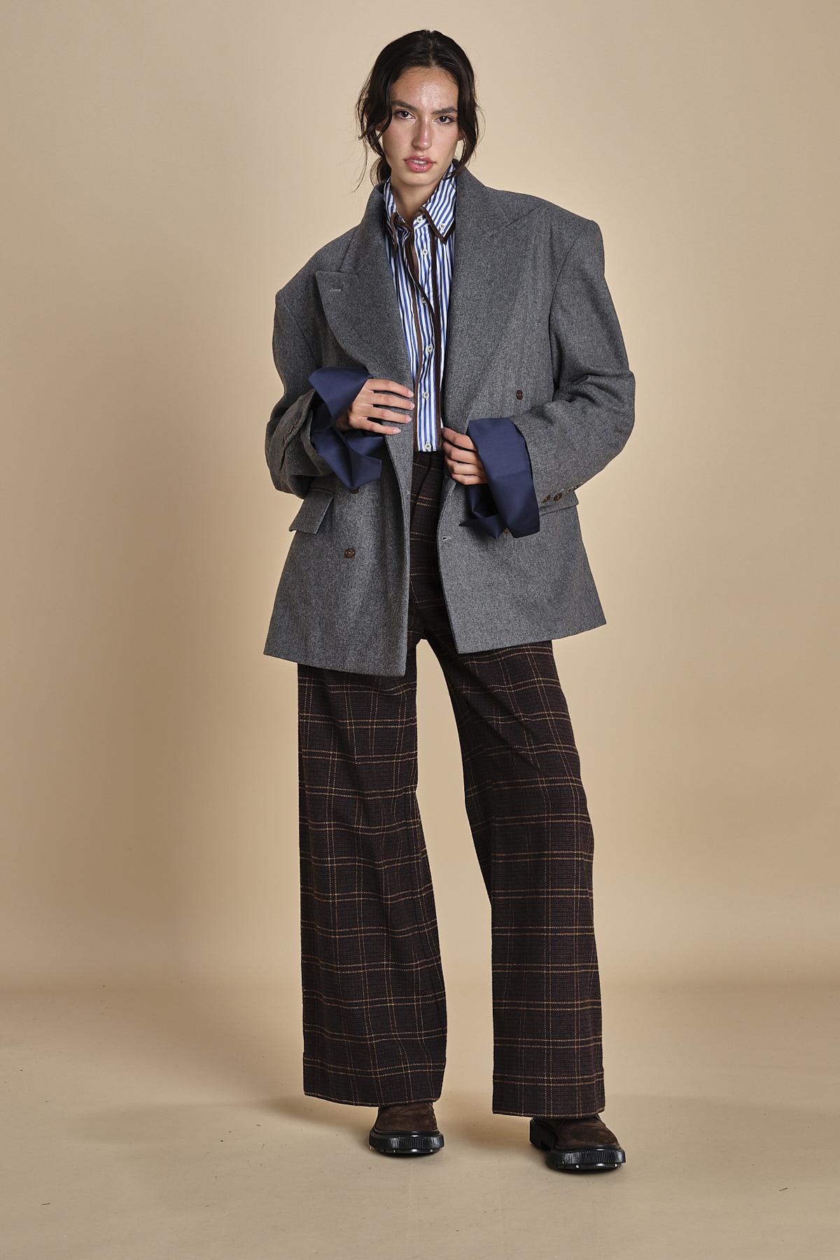 OLLY blazer doppiopetto in flanella over MJD503_A60003 1002 MEDIUM GREY FLANEL jejia