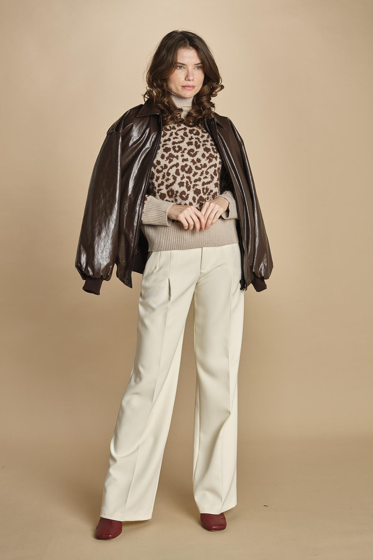 maglia collo alto maculata 32016-355 BEIGE.MORO 25 federica tosi