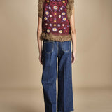 gilet ricamato con mongolia MAGYAR GILET BURGUNDY antik batik