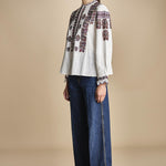 camicia con ricamo floreale TAMI BLOUSE CREAM antik batik