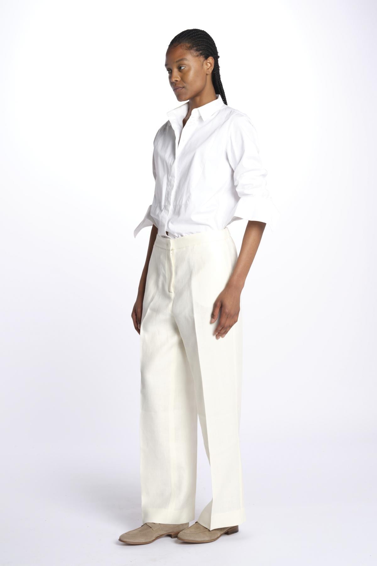 SABINA pantalone con elastico invita in lino SABINA 352 BIANCO quelledue