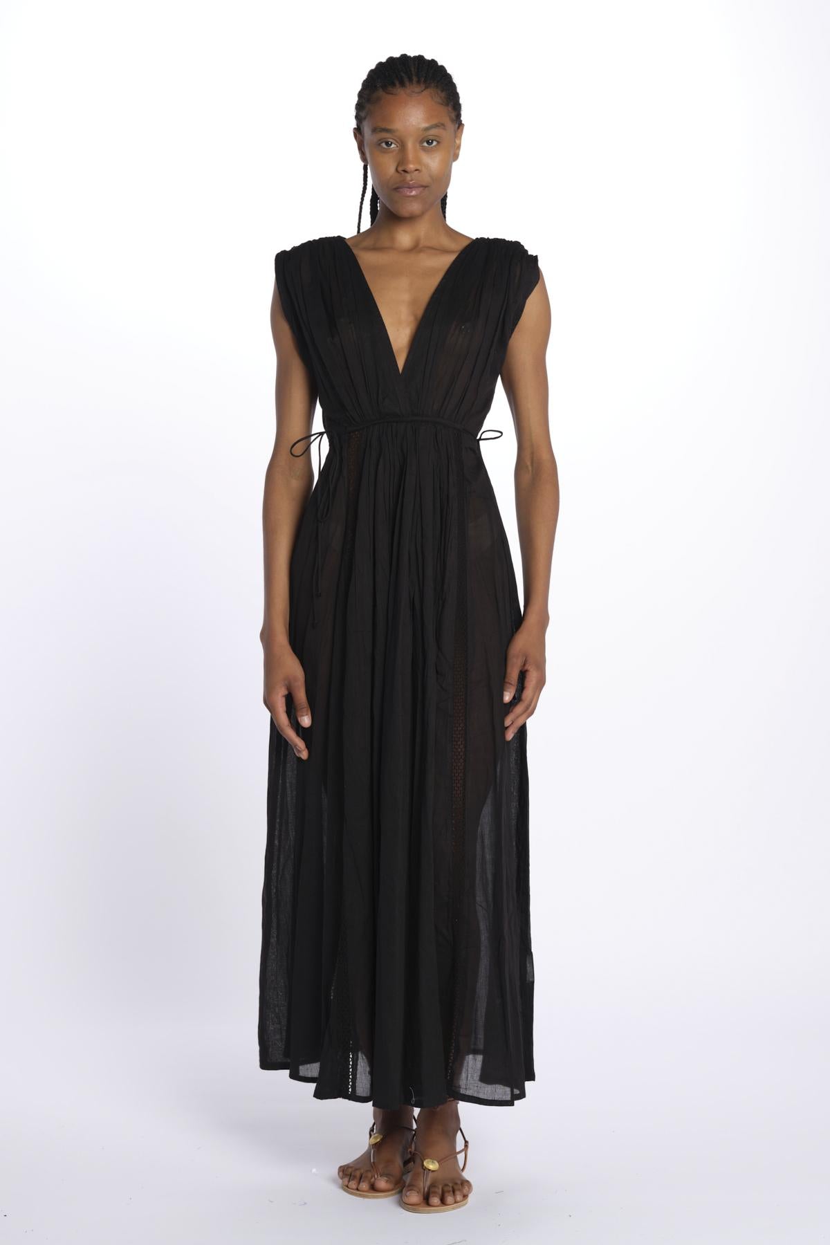 MIKONOS maxi abito con scollo senza maniche MIKONOS NOIR laraethnics