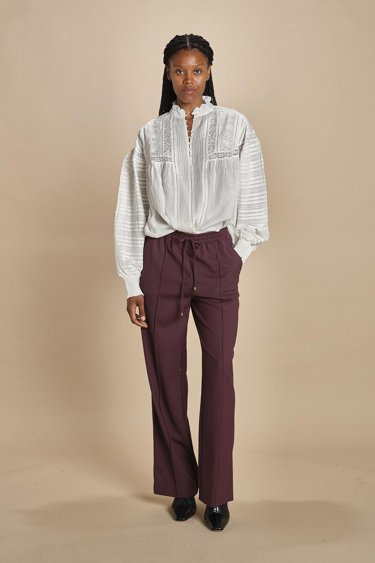 CLIFF pantalone con coulisse tela lana 5EVA01-V04013 BORDEAUX vanessa bruno
