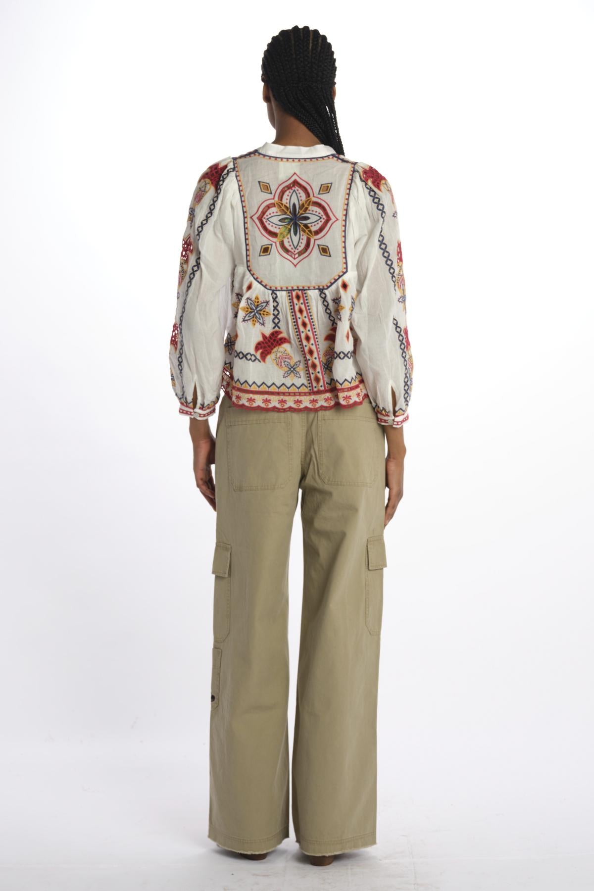 Camicia MARYS TILES m/l ricamo fiori 332385 OFFWHITE farm rio