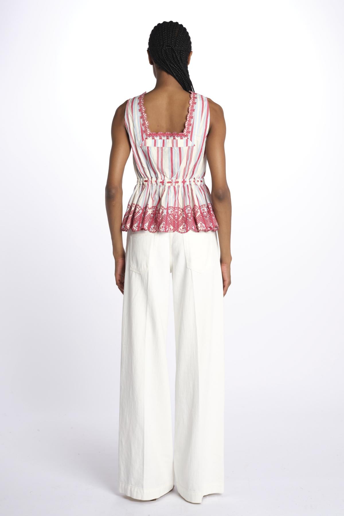 Top AMAYA righe + ricamo DM 1239 MULTI damson madder