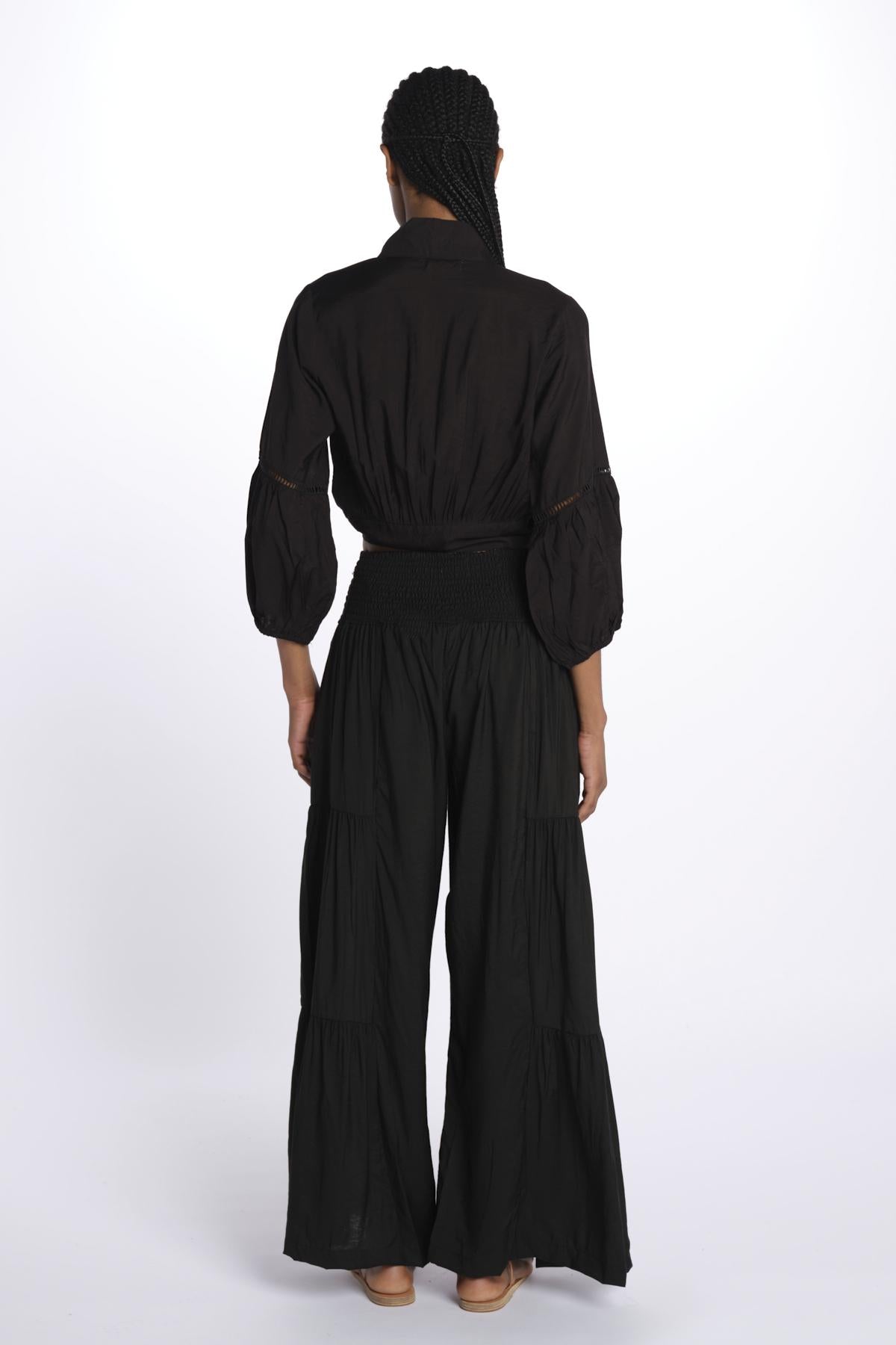 MARIA top con nodo e maniche lunghe MARIA NOIR laraethnics