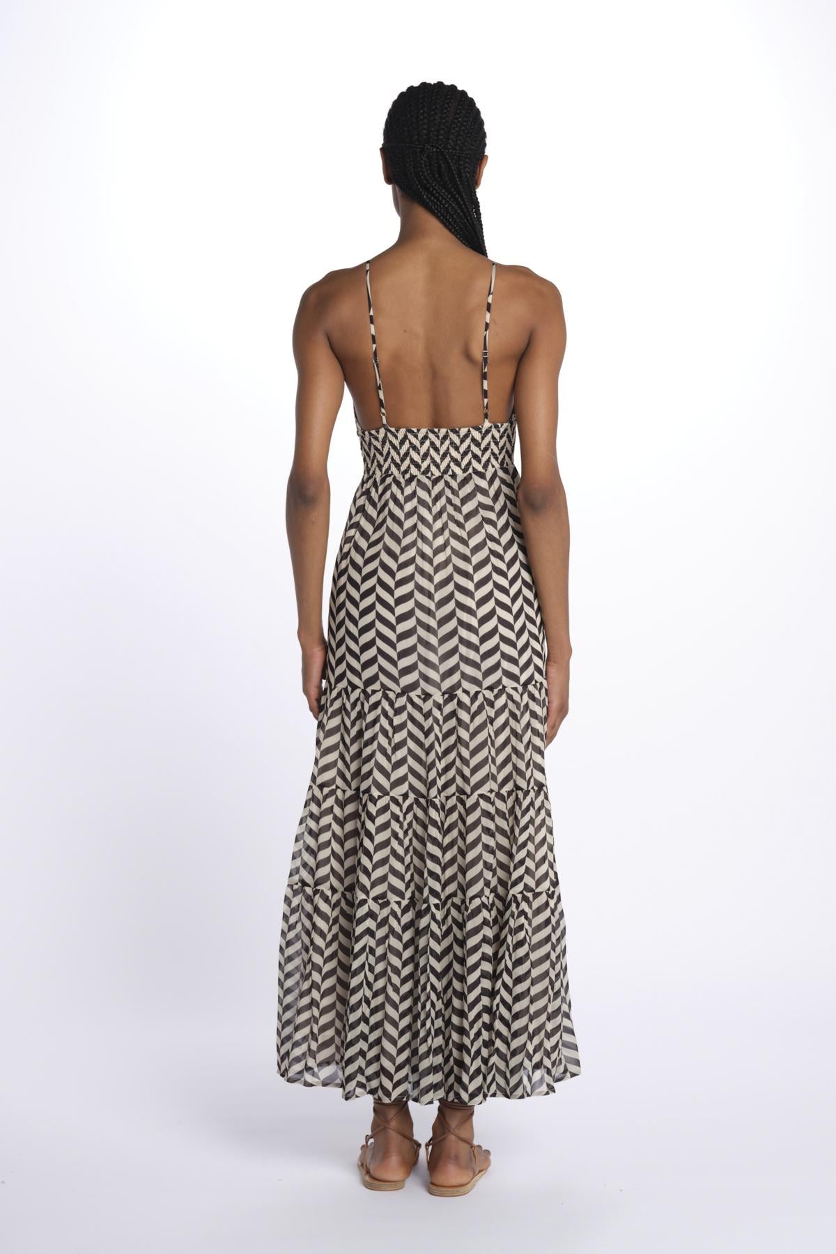 Abito DITTA lungo stampa zig zag S25022 BLACKANDWHITE sundress