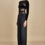 body  in velluto e tulle a righe GO FOR IT BLACK undress code