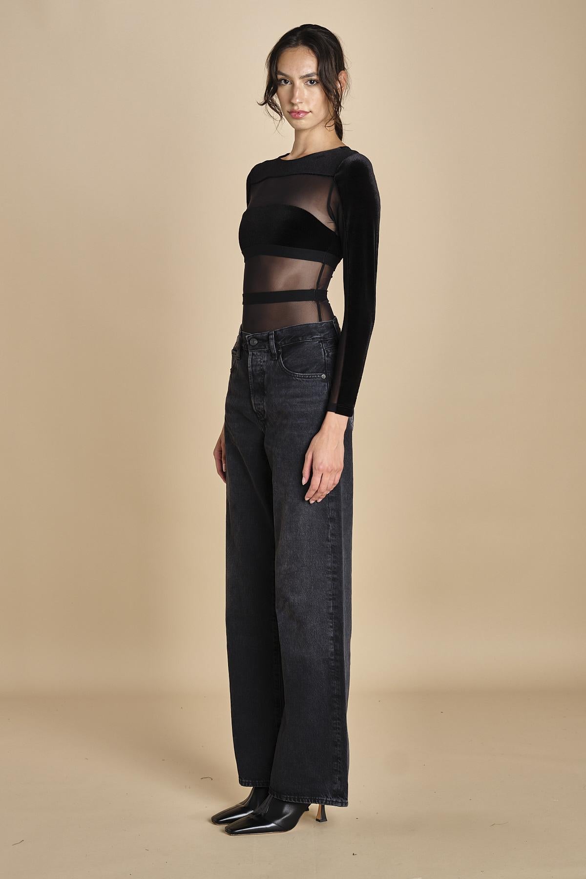 body  in velluto e tulle a righe GO FOR IT BLACK undress code