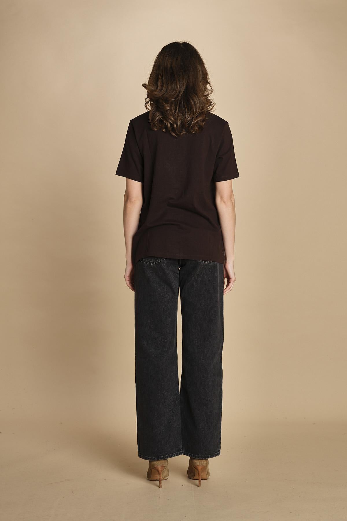 t-shirt con scritta e strass. JWTS02845 DARK CHOCOLATE 213 zadig & voltaire