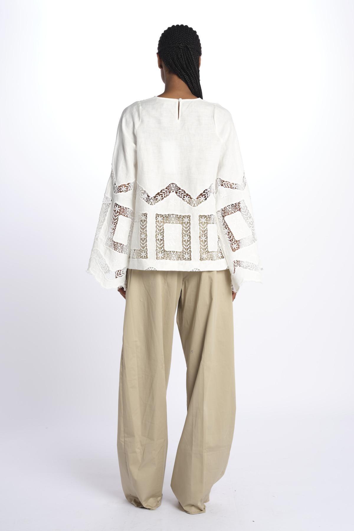 Camicia ALIYAH inserti pizzo e nervatura ALIYAH TOP OFFWHITE lug von siga