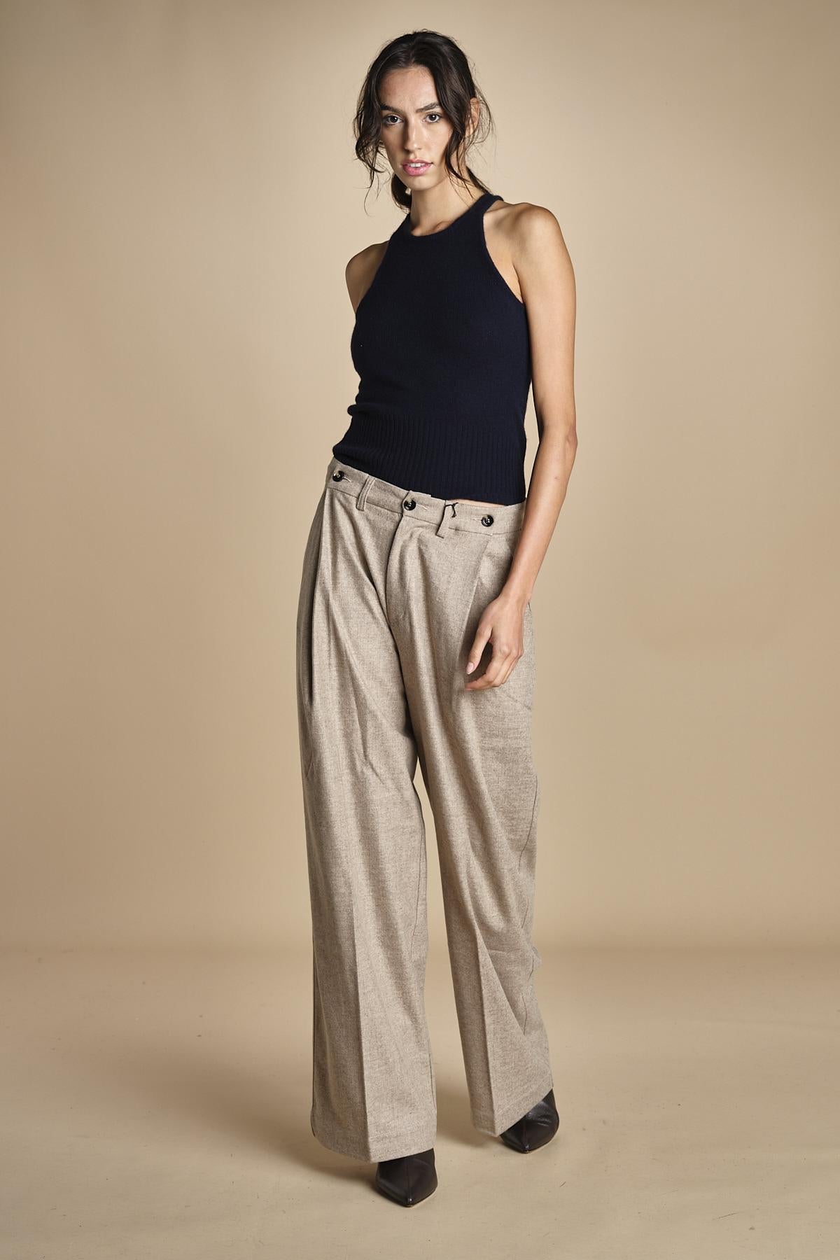 pantalone con pinces NANCY BEIGE true avenue