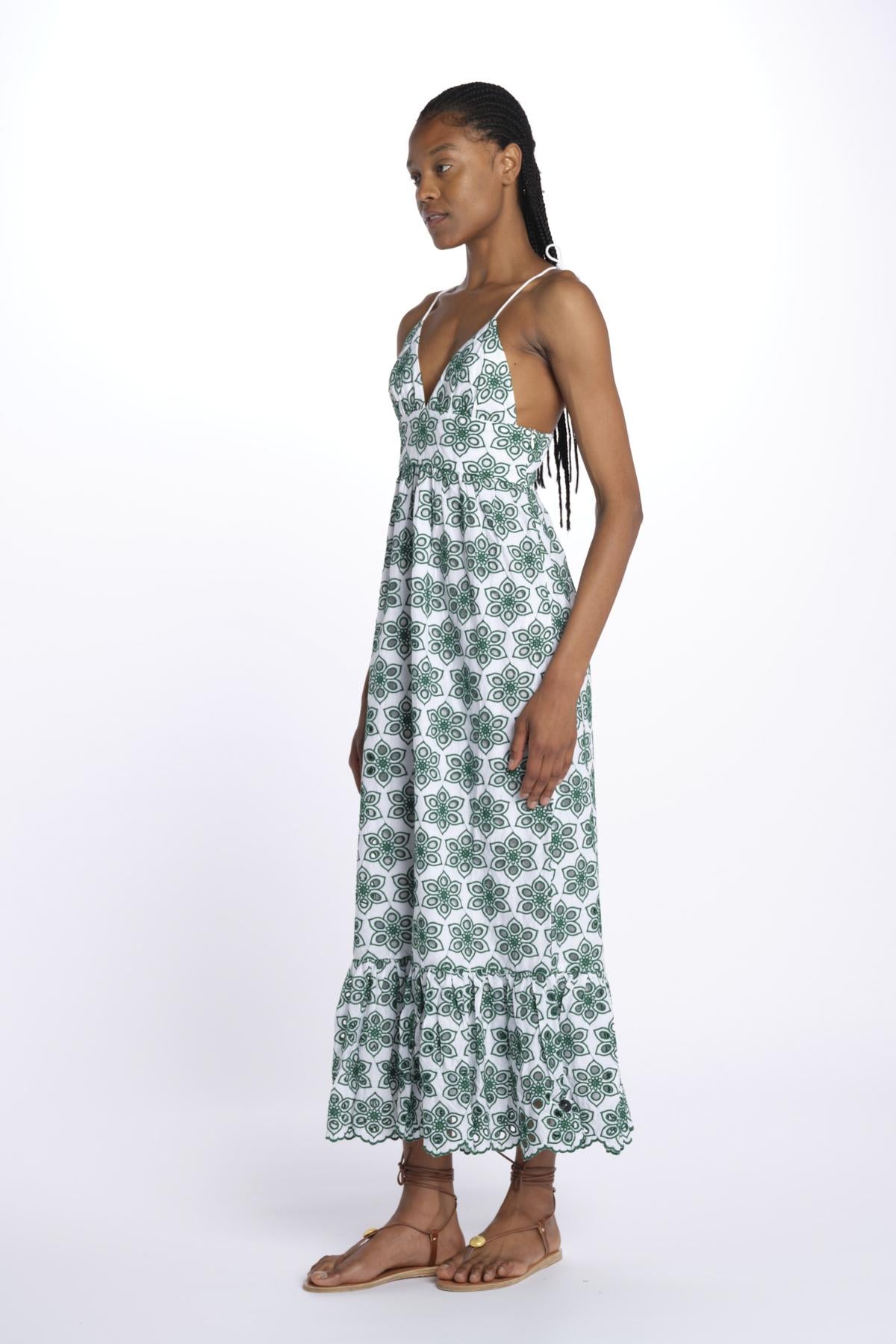 Abito LOUVE spallina ricamo fiori S25067 EYELETGREEN sundress
