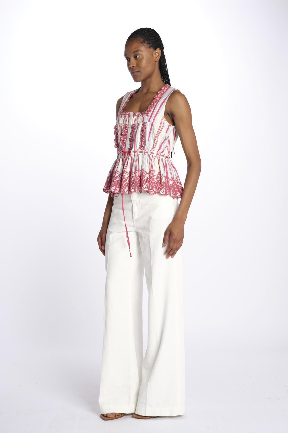 Top AMAYA righe + ricamo DM 1239 MULTI damson madder