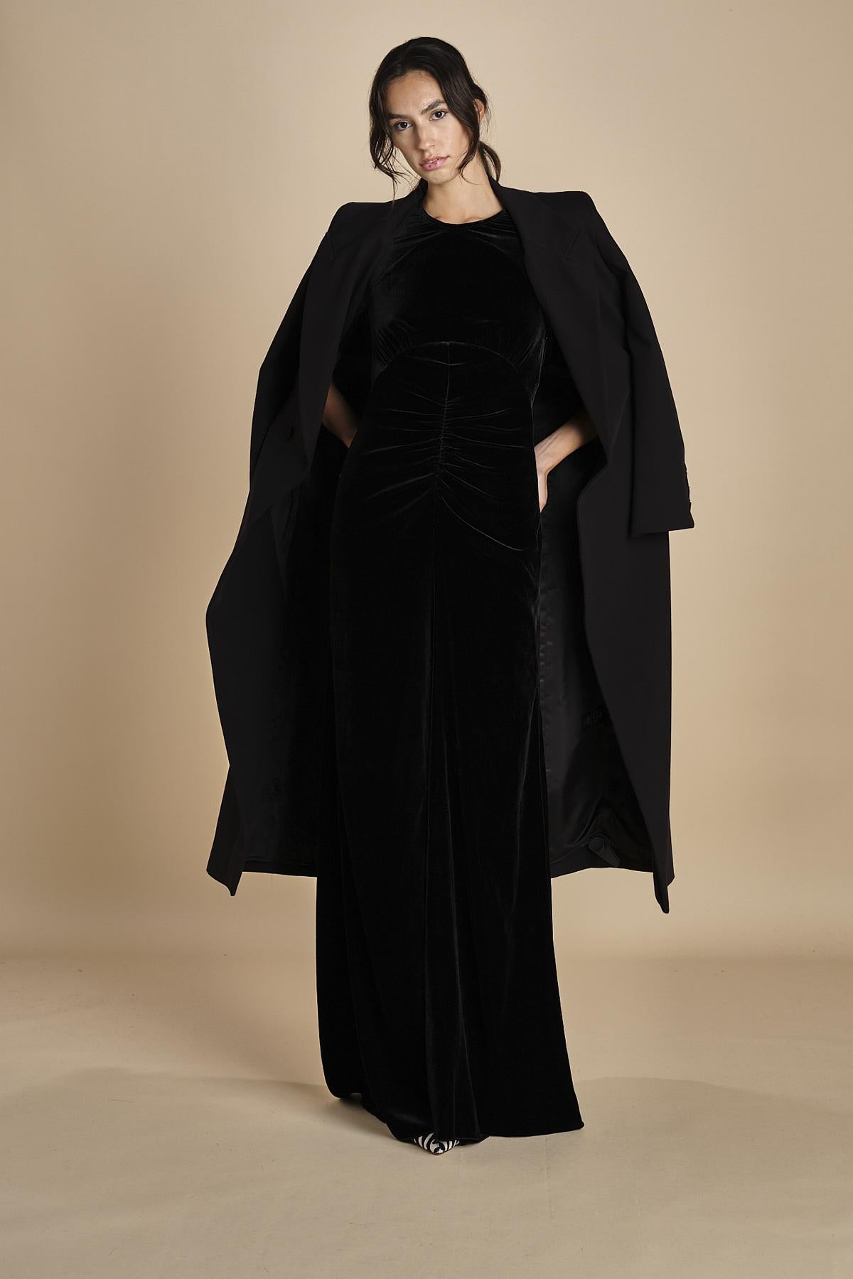 abito lungo in velluto H1215388 9000 n21