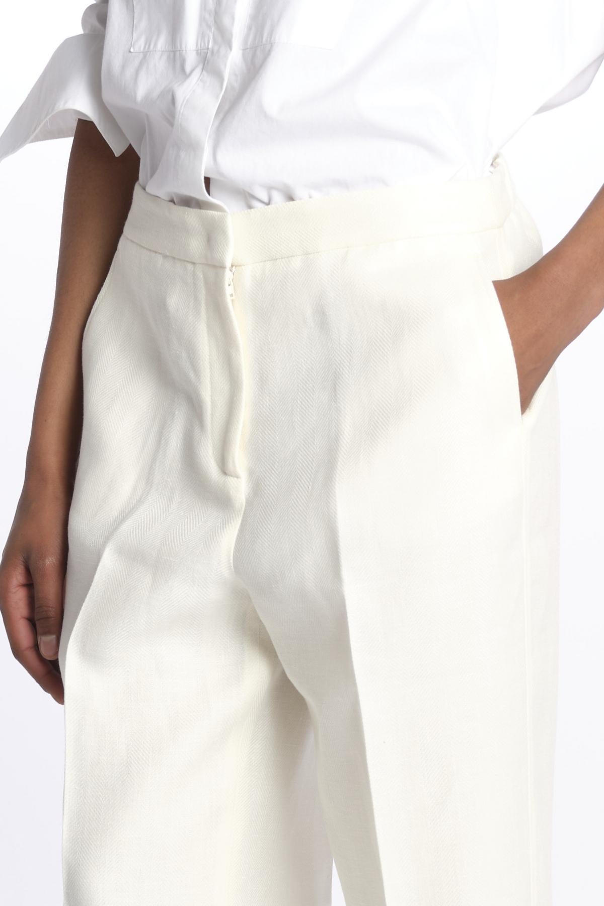 SABINA pantalone con elastico invita in lino SABINA 352 BIANCO quelledue