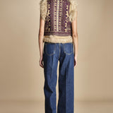 gilet  ricamato con montone SANDORA GILET CAMEL antik batik